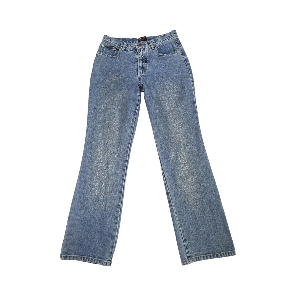 New York & Company Glitter Denim Straight Leg Jeans Blue Vintage Y2K High Waist